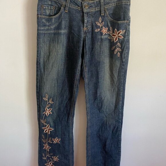 Vintage Y2K Low Rise Button Fly Embroidered Straight Leg Jeans - Picture 1 of 9
